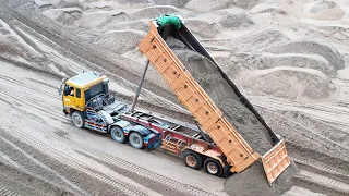 Huge Sand Filling Up Process Dozens Of Dump Trucks Dumped Sand Amazing Long Truck Loading Capacity