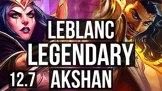 LEBLANC vs AKSHAN (MID) | 16/1/7, 6 solo kills, Legendary, 300+ games | KR Diamond | 12.7