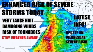 Severe storms expected today & Wednesday! Large hail, damaging winds & the risk of a tornado!