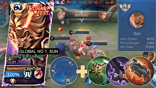 MANIAC 🔥 CARA TOP GLOBAL SUN JUNGLER OBJEKTIF !! SET EMBLEM & BUILD TERSAKIT SUN 2024 - MLBB