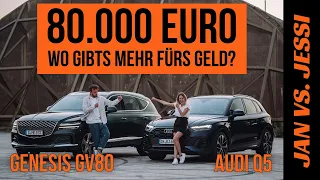 Audi Q5 vs. Genesis GV80 (2021) Wo gibt's mehr für 80.000€?! Fahrbericht | Review | Jan vs. Jessi