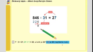 Dělení dvojciferným číslem (zkrácený zápis), MM 5.roč., 1.díl, strana 47, cv. 1 úvod