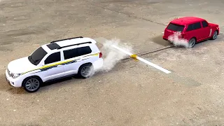 Land Cruiser Vs Range Rover RC Tug of War | Drag Race | Jump