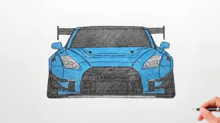 How to draw a NISSAN GT-R R35 LIBERTY WALK 2010 / drawing nissan gtr r 35 2007 stance car