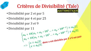 Les #critères de divisibilité par 2, 5, 4, 25, 3, 9, et par 11 en #arithmétique