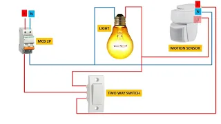 HOW TO INSTALL THE MOTION SENSOR WITH TWO WAY SWITCH, 1 PHASE