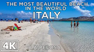ITALY [4K] Walking on La Pelosa Beach THE MOST BEAUTIFUL BEACH in the WORLD - ASMR