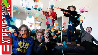 Three Lives Balloon Blast with Super Hero Kids! Confetti, Balloons, and Nerf Blasters!