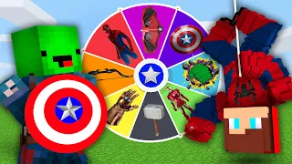 The Roulette of SUPERHERO Weapons - in Minecraft - Maizen JJ and mikey (Nico & Cash Omz)