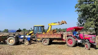 JCB 3DX Loader Machine Making Pond With Swaraj, Mahindra yuvo and Sonalika Tractor | jcb cartoon vid