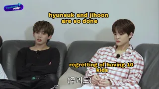 treasure's hyunsuk and jihoon being a parent to 10 kids...lol