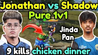 Jonathan vs Shadow most awaited pure 1v1 🔥 9 kills chicken dinner 🇮🇳