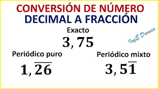 Convertir de número DECIMAL a FRACCIÓN los tres casos | Ejercicios