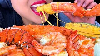 ASMR CHEESY King Crab Lobster Tail Giant Shrimp SEAFOOD Eating Sounds *NO TALKING* | ASMR Phan