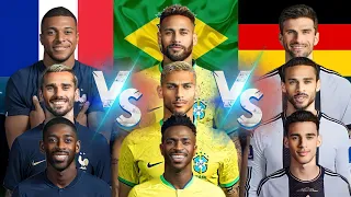 France 🆚 Brazil 🆚 Germany football comparison 🚀👑🔥 (neymar,mbappe,griezmann,vinicius, thomas muller..