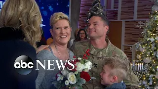 Military sergeant surprises his family for the holidays live on 'GMA'