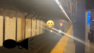 NYC Subway: R62 (1) train at 14th Street with friendly operator