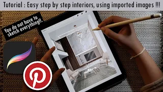 Easy Procreate Tutorial-How to create living living room sketch with Pinterest images?#art#tutorial