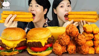 ASMR MUKBANG| Eating with Chihun (Hamburger, Fried Chicken, Cheese stick, Chicken Nugget).