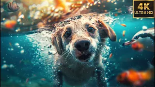 CUTE ANIMALS Playing in Water 4K(60FPS) | Relaxing Music - Seaside Sounds ♫