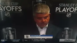 Todd Mclellan Angry, post-game interview after devastating loss to Edmonton Oilers.