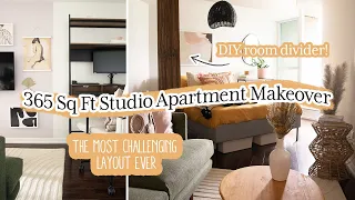 365 sq ft studio apartment makeover with *the most* challenging layout