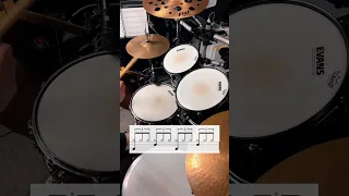 Quarter notes, eighth notes, sixteenth notes and eighth note triplets on the drum kit