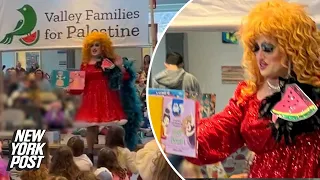 Outrage as drag queen leads young kids in ‘free Palestine’ chant during story time event
