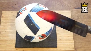 EXPERIMENT Glowing 1000 degree KNIFE VS FOOTBALL