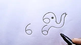 Elephant Drawing From Number 666 | Elephant Drawing Easy Step By Step | Elephant Drawing Tutorial