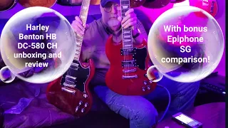 Harley Benton HB DC-580 CH SG copy unboxing and review with bonus Epiphone SG comparison