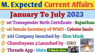Most Expected Current Affairs l Jan To July 2023 l GK l GS l MCQ l