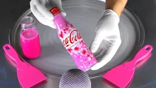 ASMR - Pink Sakura Coca Cola Ice Cream Rolls | oddly satisfying crushing Sounds - fast rough ASMR 4k