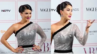 Glittering Sunny Leone L00KS Gorgeous In Silver Gown Vogue Beauty Awards 2019