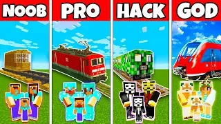 Amazing Minecraft Creation: Family Train Station Challenge - Noob vs Pro vs Hacker vs God