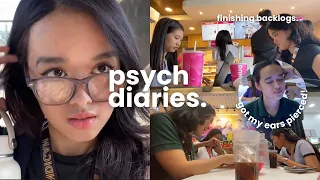 PSYCH DIARIES 📚: working on psych reports, quick grwm, i got my ears pierced!