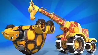 AnimaCars - Zima: Žirafí jeřáb hraje hokej! - animáky pro děti s náklaďáky & zvířaty