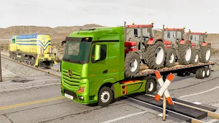 Small Cars Transportation With Truck On Flatbed Trailer Vs Car - BeamNG.Drive #2