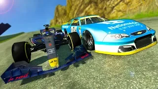 NASCAR VS FORMULA 1 RACES on the DEADLY MOUNTAIN! - BeamNG Gameplay Races & Crashes