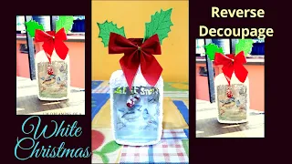 Reverse Decoupage | Bottle Decoration for Christmas | Sikha Crafts