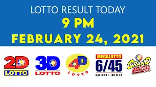 PCSO Lotto Result Today February 24,2021 9PM | 2D | 3D | ez2  | swertres | 4D | 6/45 | 6/55