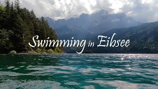Swimming in Eibsee,  beautiful lake in Bavaria, Germany, Zugspitze view. Relaxing. ASMR Ambience.