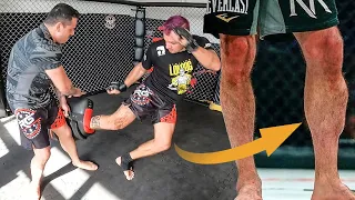 O FAMOSO CHUTE NA PANTURRILHA - ESMAGA A PERNA DO ADVERSÁRIO ( Calf Kick )