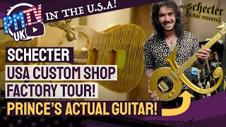 Schecter USA CUSTOM SHOP Tour! - From Synyster Gates To Prince! - We Actually PLAY Prince's Guitar!