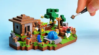 Making Minecraft Bee Farm Village Miniature - clay ASMR