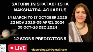 Saturn Transits Shatabhisha Nakshatra in Aquarius Sign till December 2024- 12 Signs Predictions VL /