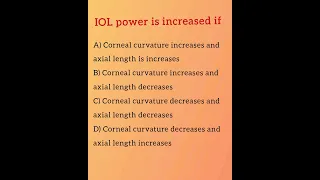 IOL power is increased if... Ophthalmology and Optometry multiple Choice Questions.. Optometry Fans