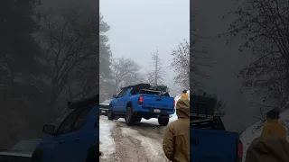 Rescue a stuck 2WD truck on an icy incline in Big Bear - #shorts