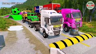 Double Flatbed Trailer Truck vs speed bumps|Busses vs speed bumps|Beamng Drive|506