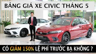 BẢNG GIÁ CIVIC MỚI NHẤT THÁNG 5/2024 | Có Giảm 150% Lệ Phí Trước Bạ Hay Không ? Bán Trả Góp Civic